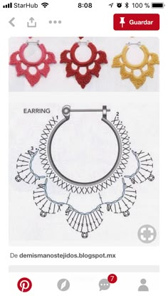 three different colored earrings are shown on the app store's iphone screen, and one is