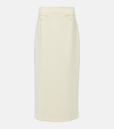 Smith maxi skirt in beige - Staud | Mytheresa Summer Midi Skirt In Elastane, Summer Midi Elastane Skirt, Chic Fitted Cream Maxi Skirt, Elegant Beige Asymmetrical Maxi Skirt, Elegant Maxi Skirt For Workwear, Elegant Cream Asymmetrical Skirt, Elegant Fitted Cream Maxi Skirt, Cream Fitted Maxi Skirt With Lining, Summer Midi-length Elastane Skirt