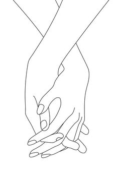 two hands holding each other with one hand on top of the other, in black and white