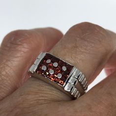 Vintage Red Bohemian Garnet Ring 925 Sterling Silver Cocktail Statement Lovely Bohemian Garnet ring 925 Sterling silver Size 7 but can be re sized for you on request, my jeweler charges $10-$20 All rings are shipped free in the in a nice gift box. Check out our over a THOUSAND great reviews Engraving is $4 per letter and is not always perfect depending on the piece. It can take a few days if the jeweler is busy. This is payable to Paypal Judithsltd@gmail.com Red Sterling Silver Rectangular Rings, Red Sterling Silver Ring With Inlay, Red Sterling Silver Rings With Inlay, Silver Cocktail, Garnet Gem, Red Band, Garnet Ring, Garnet Rings, White Ring