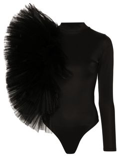 black stretch-design high neck tulle ruffled detailing single long sleeve concealed press-stud fastening Just a reminder that this piece must be tried on over your own garments. Applique Blouse, Edgy Glam, Runway Fashion Couture, Body Suits, Nails Black, Yoko London, Bodysuit Black, City Dress, Airport Fashion