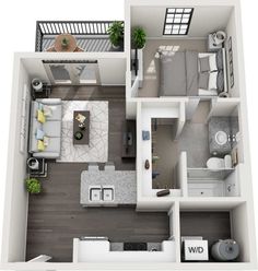 the floor plan for a two bedroom apartment with an attached kitchen and living room area