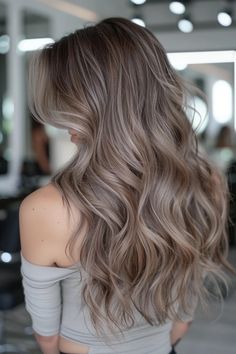 Ash Brown To Ash Blonde Balayage, Hair Colour Styles Trends, Ashy Brown Hair With Dimension, Icy Light Brown Hair, Dark Ashy Blonde Hair Highlights, Grey Brown Blonde Hair, Long Ashy Brown Hair, Blonde And Ash Highlights, Blond And Brown Hair Ideas