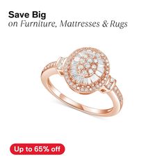 in stock Luxury Oval Cluster Ring In Rose Gold, Dazzling Oval Rose Gold Diamond Ring, Macy's Oval Diamond Ring With Accents, Rose Gold Oval Cluster Ring, Oval Rose Gold Cluster Ring, Macy's Oval Diamond Rings, Oval Rose Gold Cluster Ring With Center Stone, Baguette Halo, 2 Carat Diamond Ring