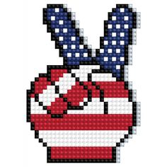 an image of a pixelated rabbit head with red, white and blue dots on it