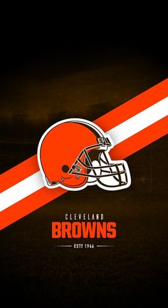 cleveland browns football helmet on black background with orange and white stripe in the bottom corner