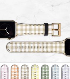 "Faux leather Apple Watch band. Check pattern in your color choice and white, for your Apple Watch Series 1, 2, 3, 4, 5, 6, 7, 8 or SE. Pastel Color options: Pink Orange Latte Yellow Sage Green Blue Purple *Every monitor displays colors differently. We cannot guarantee an exact match to your screen's color display.* NOTE ON GOLD APPLE WATCHES. Apple's \"gold\" color is a moving target. The tone changes from year to year. Our Gold buckles and lugs are yellow gold. For the Gold Series 4 Apple Watc Modern White Leather Strap Apple Watch Band, Modern White Leather Apple Watch Band, Trendy White Apple Watch Band For Everyday Use, Adjustable White Apple Watch Band For Everyday, Modern White Apple Watch Band For Everyday Use, White Adjustable Watch Accessories For Everyday Use, Trendy White Rectangular Watch Accessories, White Watch Bands With Bracelet Strap, White Leather Strap Watch Bands For Gift