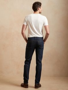 ORGANIC COTTON DENIM: Produced by Italy's Candiani mill, this soft denim is made with certified organically-grown cotton that's easier on the earth.  JEANS REDESIGN: We've partnered with the Ellen MacArthur Foundation's Jeans Redesign challenge and f Fitted Cotton Jeans For Everyday, Cotton Tapered Leg Jeans For Casual Gatherings, Fitted Indigo Jeans For Everyday, Cotton Straight Fit Dark Wash Jeans, Dark Wash Relaxed Fit Jeans For Casual Gatherings, Dark Wash Cotton Jeans For Casual Gatherings, Straight Leg Cotton Jeans For Casual Gatherings, Cotton Straight Leg Jeans For Casual Gatherings, Cotton Jeans With Five Pockets For Casual Gatherings