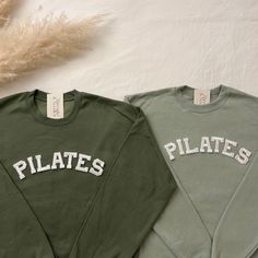 This Pilates Crewneck Sweatshirt is the perfect gift to yourself or your favorite people who loves Pilates! - They need to be purchased individually (it's not sold as a set) - Sweatshirt material is super soft and comfy! ♡ - All our sweatshirts run a UNISEX fit. (Both for men and women) They are naturally oversized, so we normally recommend your true size. But if you like a more baggy look, we recommend sizing up. - These letters are iron-on patched and is heat pressed, not embroidered. - Please Pilates Instructor Outfit, Pilates Sweatshirt, Pilates Branding, Pilates Shirt, Pilates Gifts, Pilates Clothes, Pilates Instructor, Lover Sweatshirt, Pilates Studio