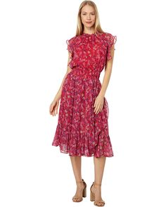 Draper James Kacey Faux Wrap Dress in Ditsy Floral | Zappos.com Ruched Chiffon Midi Dress Knee-length, Knee-length Chiffon Midi Dress With Ruched Detail, Knee-length Ruched Chiffon Midi Dress, Knee-length Flowy Midi Dress With Floral Print, Knee-length Floral Midi Dress With Flowy Skirt, Feminine Ruched Chiffon Midi Dress, Flowy Knee-length Midi Dress For Garden Party, Knee-length Chiffon Midi Dress For Daywear, Floral Print Flowy Midi Dress