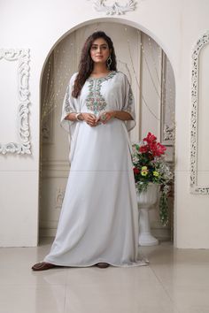 Light Grey party wear kaftan dress for women dubai moroccan caftan arabic abaya maxi hand beaded farasha wedding gown jalabiya dress Size: Women : XS to 6X Custom Size: Send your Measurement (please check the size chart attached at the end gallery image of this product. Please Select Your Regular Dress size.) Stitching Type:Stitched Quality: Best Quality.we are not compromise with quality.our quality checker department check quality. Shipping: Worldwide Shipping. 8 - 10 Working Days. depends you Party Wear Kaftan Dress, Jalabiya Dress, Arabic Abaya, Kaftan Wedding, Caftan Dresses, Moroccan Kaftan Dress, Vs Image, Kaftan Gown, Dubai Style