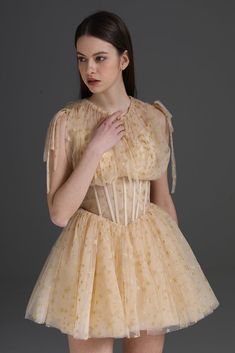 Corset Star Gold Champagne Tulle Mini Dress