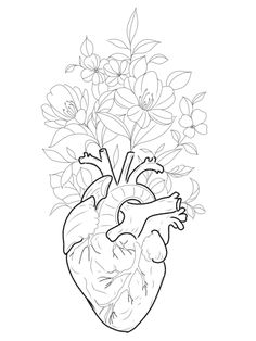 a drawing of a heart with flowers in it