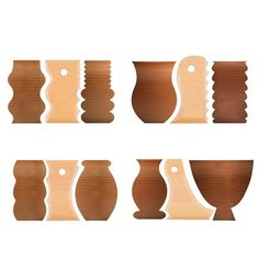 four different shapes of vases made out of wood