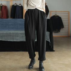 Leisure All-match 2 Color Elastic Waist Wide Leg Pants - Omychic Fall Outfit, 2 Colours, Aesthetic Clothes, Leg Pants, Black Pants, Wide Leg Pants, Harem Pants, 1 Inch, Fall Outfits