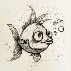 a drawing of a fish with bubbles coming out of it's mouth and eyes