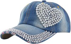 Bone Bordado, Denim Baseball Cap, Hip Hop Hat, Baseball Women, Floral Denim, Heart Shaped Diamond, Womens Baseball Cap, Rhinestone Heart, Comfy Fashion