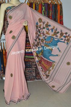 Handloom cotton pen kalamkari applique work saree Pen, Design