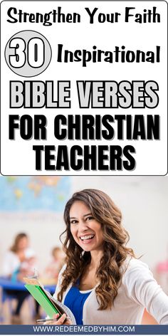 a woman holding a book with the words bible verses for christian teachers