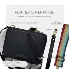 an image of a black purse with rainbow straps and instructions for how to use it