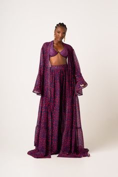 Flowy Long Sleeve Kimono For Loungewear, Flowy Long Sleeve Spring Kimono, Flowy Long Sleeve Kimono For Fall, Chic Flowy Long Sleeve Kimono, Chic Long Sleeve Flowy Kimono, Flowy Long Sleeve Kimono With Floral Print, Chic Sheer Long Sleeve Outerwear, Long Sleeve Kimono For Beach Cover-up In Fall, Chic Long Sleeve Kimono For Loungewear