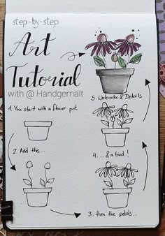 the instructions for how to make a flower pot with watercolor pencils on paper