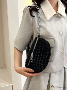 BirdinBag - Rhinestone-embellished Compact Waist Bag Chic Pouch Bag With Rhinestones, Everyday Shoulder Bag With Rhinestones, Chic Rhinestone Pouch Bag, Chic Rhinestone Crossbody Bag, Trendy Rhinestone Crossbody Bag, Rhinestone Shoulder Bag, Trendy Bags With Rhinestones For Daily Use, Trendy Bags With Rhinestones, Trendy Embellished Shoulder Bag