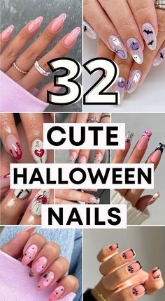 Nail Designs For Halloween Easy, Nails Halloween October Simple Ideas, Halloween Nail Art Almond Shape, Cute Basic Halloween Nails, Spooky Simple Nails, Short Dip Powder Nails Halloween, Easy Pink Halloween Nails, Spooky Fall Nails Short, Feminine Halloween Nails