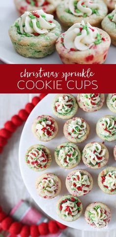 christmas sprinkle cookie cups on a white plate