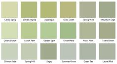 the shades of green and gray are shown in this color chart, which is also available for