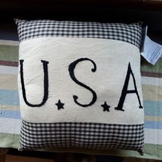 a pillow with the word usa written on it