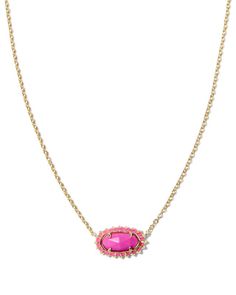 Elisa Gold Color Burst Frame Short Pendant Necklace in Neon Pink Magnesite | Kendra Scott Short Pendant Necklace, Color Burst, Bar Jewelry, Zodiac Jewelry, Initial Jewelry, Frame Crafts, Oval Pendant, Kendra Scott Jewelry, Earring Sale