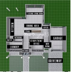 an overhead view of a floor plan for a house with garages and laundry rooms