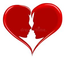 two people in the shape of a heart with their faces touching each other royalty illustration