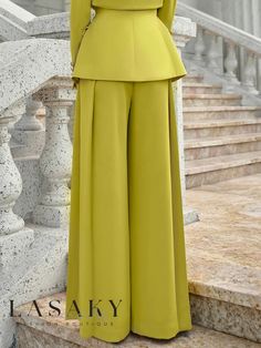 Lasaky - Refined Regular Fit Dress Pants with Timeless Elegance Elegant Yellow Pants For Spring, Elegant Yellow Bottoms For Spring, Spring Evening Stretch Dress Pants, Formal Yellow Bottoms For Spring, Yellow Formal Bottoms For Spring, Elegant Evening Bottoms Solid Color, Elegant Evening Bottoms In Solid Color, Elegant Green Stretch Dress Pants, Full Length Evening Dress Pants For Spring