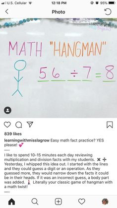 a white board with writing on it that says, math hangman 5 - 6 - 7