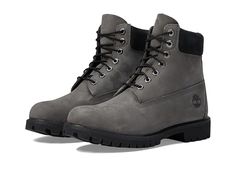 Timberland 6 Inch Premium Boot - Men's Boots : Medium Grey Nubuck : Take on the busy workday while keeping your feet dry and comfortable in the Timberland 6 Inch Premium Boot. Tradtitional lace-up closure offers a secure fit. Premium full-grain and nubuck leather upper. Round toe silhouette. Padded collar for a comfortable fit around the ankle. 400 grams of PrimaLoft insulation. ReBOTL fabric lining containing at least 50% recycled plastic. Anti-fatigue removable footbed. Seam-sealed waterproof Timberland Lace-up Boots For Outdoor Work, Classic Timberland Lace-up Hiking Boots, Timberland Lace-up Work Boots For Streetwear, Waterproof Suede Lace-up Boots, Classic Lace-up Work Boots For Outdoor Activities, Classic Lace-up Work Boots For Outdoor, Timberland Waterproof Lace-up Boots With Reinforced Heel, Casual Timberland Hiking Boots With Steel Toe, Classic Timberland Lace-up Work Boots