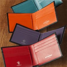 Fine Leather Billfolds in Black with Colorful Interior Multicolor Bifold Card Holder, Ben Silver, Colorful Interior, Leather Billfold, Leather Card Case, Petrol Blue, Black Exterior, Prince Of Wales, Exterior Colors