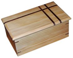 a wooden box with two brown lines on the top and bottom, sitting in front of a white background