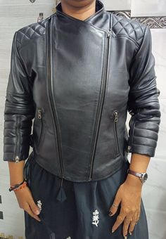 Real Black Leather Jacket With Long Sleeves, Beautiful Look | Cropped Motor Bolero Shrug Biker Jacket Slim -Fit | Ladies & Girls Crop Leather Jacket | Crop Leather Jacket    Description :  Material : Lambskin Leather Color : Black  Size : XXS/XS/S/M/L/XL/2XL/3XL/4XL/5XL (All Sizes available) Season : Winter, Spring, Fall Department:Women Style:Motorcycle Jacket Outer Shell Material: Leather Best Gift For Her : ) Occasion: Club & Party Wear, Gift for Halloween , Birthday Gift for Her, Surprise Gi Black Leather Long Sleeve Cropped Jacket, Black Leather Cropped Jacket With Long Sleeves, Fitted Black Leather Cropped Jacket, Fitted Biker Cropped Jacket For Winter, Fitted Biker Cropped Jacket With Zipper Closure, Fitted Biker Cropped Jacket With Long Sleeves, Fitted Long Sleeve Biker Cropped Jacket, Black Leather Cropped Jacket With Zipper, Black Leather Cropped Jacket