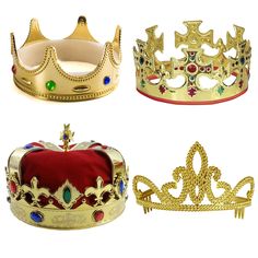 PRICES MAY VARY. Your costume of royalty is totally improved with this amazing 4 pack of king crown in various styles. Costume accessory set comes with 3 assorted gold costume crowns, and one costume tiara. Crowns are decorated with colorful jewels. Tiara is a beautiful sparkly headpiece. Perfect for Halloween, and office parties, this is an easy favorite Dress up like a royal king or queen with this amazing pack of costume hats that is sure to make your party better. Your costume of royalty is Royal King Crown, Crowns Royal, King Crowns, King Queen Prince Princess, Boy Crown, King Dress, Gold Crowns, Royal Costume, Medieval Party