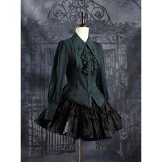 A gothic blouse that looks like a noble lady from medieval Europe. Her collar has a cross sword embroidered on it, the back is laced, and the chest is decorated with a statement frill. She is a mysterious young lady with a gorgeous aura. 
 
 

 

 
 
 
 Size 
 
 XS size 
 
 Length: 63cm 
 Bust: 84cm 
 Waist: 72cm 
 Sleeve length: 62cm 
 
 S size 
 
 Length: 64cm 
 Bust: 88cm 
 Waist: 76cm 
 Sleeve length: 62cm 
 
 M size 
 
 Length: 65cm 
 Bust: 92cm 
 Waist: 80cm 
 Sleeve length: 62.5cm 
 
 L s Long Sleeve Victorian Dress For Larp, Gothic Fitted Blouse For Costume, Fitted Gothic Blouse For Costume, Long Sleeve Victorian Dress With Historical Design, Victorian Long Sleeve Dress With Historical Design, Gothic Blouse, Noble Lady, Medieval Europe, No Frills