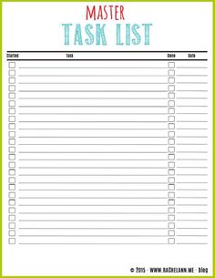 a printable task list with the words master