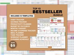 the top 10 best seller bundle includes ten templates and one printable calendar for each item