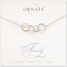 Family of Four Personalized Sterling Silver Necklace – Ornata Hammered Silver Jewelry, Jewelry Bangles, Family Jewelry, Diamond Initial Necklace, Silver Jewellery Indian, Family Of Four, Family Jewellery, Jewelry Card, 925 Silver Jewelry