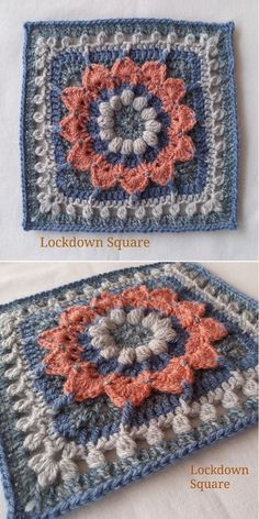 crocheted granny square with two different colors