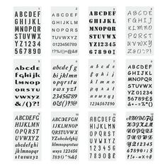 some type of alphabets with numbers and letters on the side, all in different styles