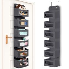 an over the door storage unit with multiple bins