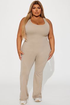 Available In Black And Taupe. Active Jumpsuit Sleeveless Cut Out Back Scoop Neck Flare Bottom Shell: 78% Nylon 22% Spandex Imported | Let's Get It Active Jumpsuit in Taupe size 3X by Fashion Nova Sleeveless Elastane Jumpsuits And Rompers For Workout, Sports Sleeveless Jumpsuits And Rompers With Built-in Bra, Sleeveless Sports Jumpsuits And Rompers With Built-in Bra, Sleeveless Yoga Jumpsuits And Rompers With Built-in Bra, Sleeveless Jumpsuits And Rompers With Built-in Bra For Yoga, Sleeveless Yoga Jumpsuits With Built-in Bra, Sleeveless Sports Bodysuit With 4-way Stretch, Sleeveless Compressive Jumpsuits And Rompers For Workout, Compressive Sleeveless Jumpsuit For Workout