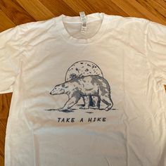 Serengetee New Without Tags Whiter Tee With Navy Design - Polar Bear - “Take A Hike” Spring Break Trips, Bear Shirt, Take A Hike, 25th Birthday, Camping Shirt, Spring Break, Polar Bear, Hiking, Blue And White